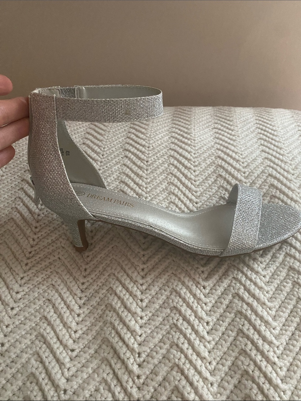 Dream Pairs Silver Glitter Ankle-Strap Kitten Heel Sandal